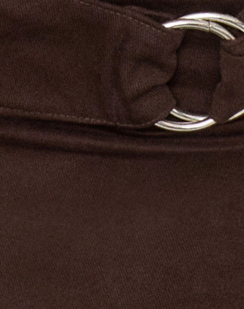 Litasa-Minirock mit Schnallengürtel aus braunem, geschliffenem Twill