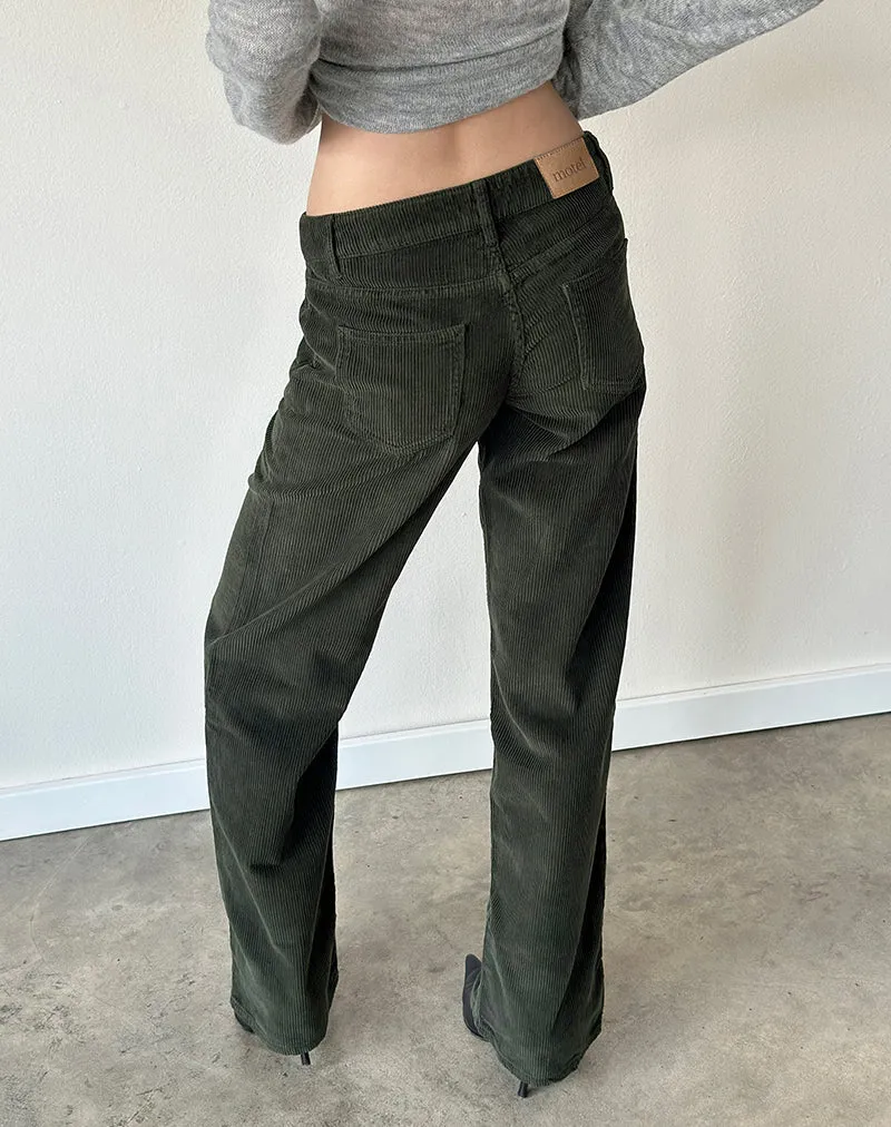 Parallel-Hose mit niedriger Leibhöhe aus grünem Cord
