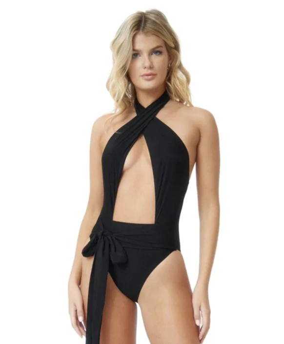 Zwarte Monokini Open Rug PQ Swim | Luxe Badpak Strikdetail Dames