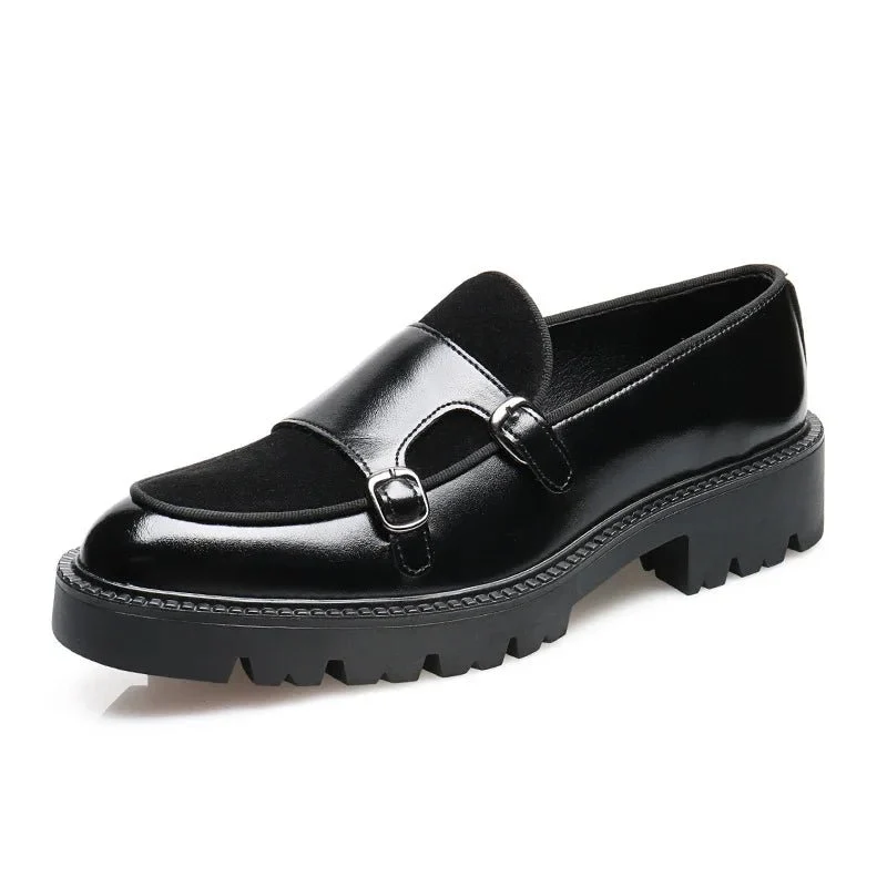 Herren-Lederslipper mit dicker Sohle im britischen Stil, schwarz, formell, Business, zum Hineinschlüpfen, Freizeitschuhe, große Größe 46