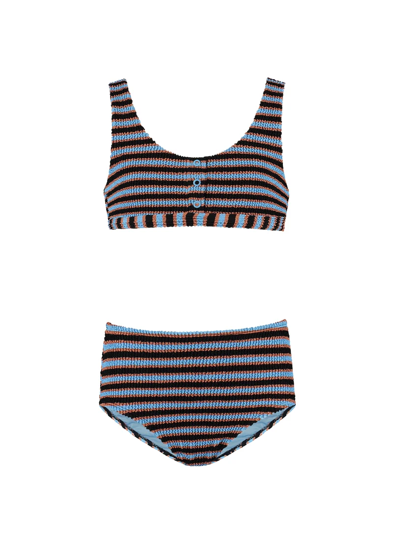 Kids Blue Ribbed Stripe sporty bikiniset