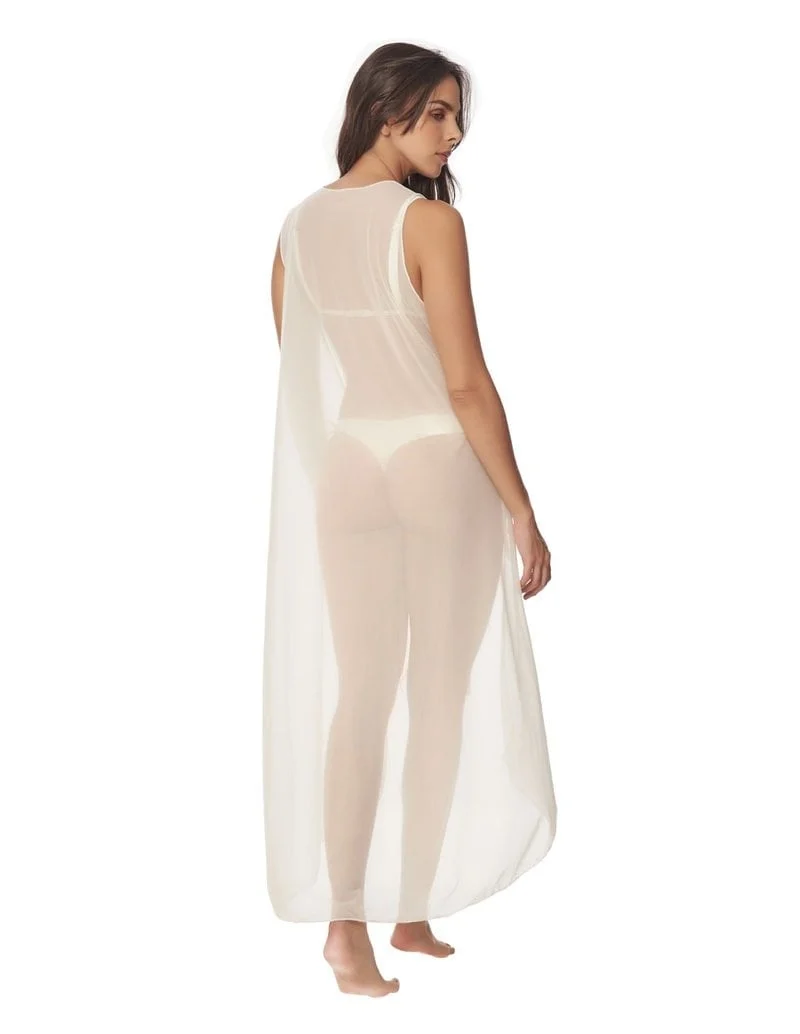 Witte Strand Kimono Lang Entreaguas | Luxe Beach Cover-Up Dames