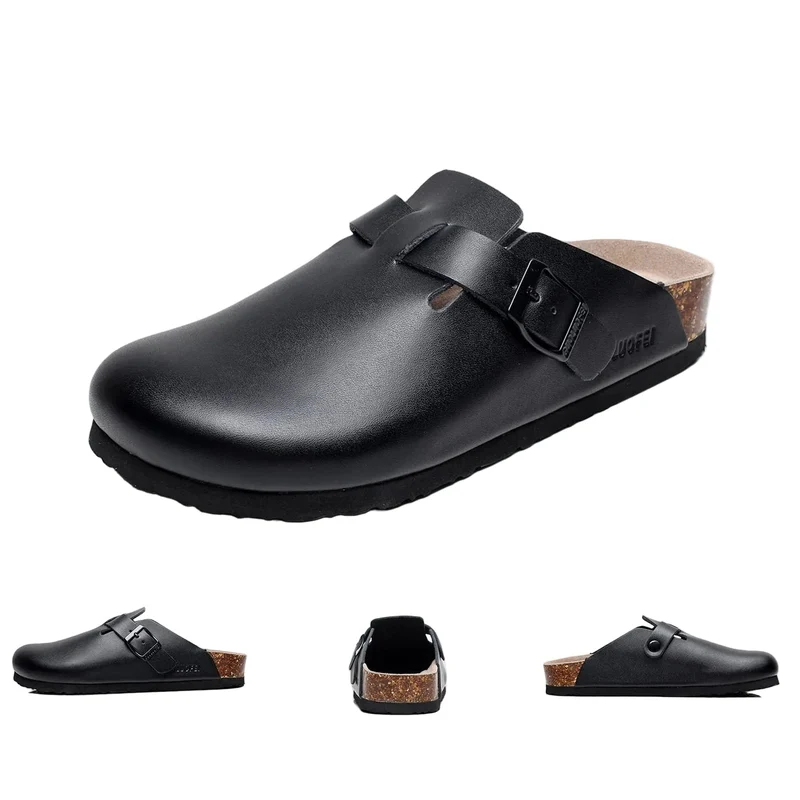 Pantoletten aus PU-Leder mit Fußgewölbeunterstützung – Sandalen mit Korkfußbett