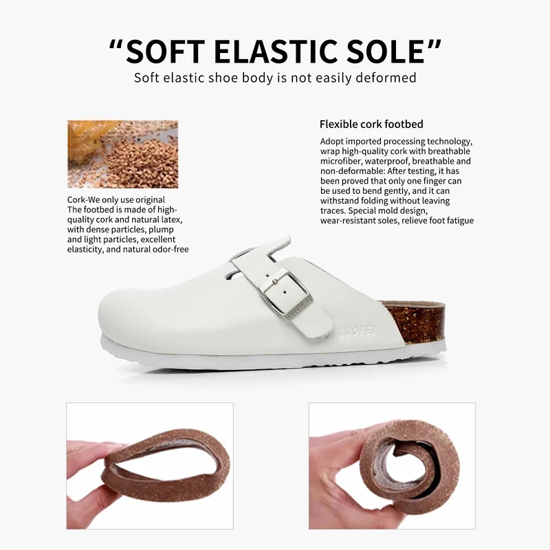 Pantoletten aus PU-Leder mit Fußgewölbeunterstützung – Sandalen mit Korkfußbett