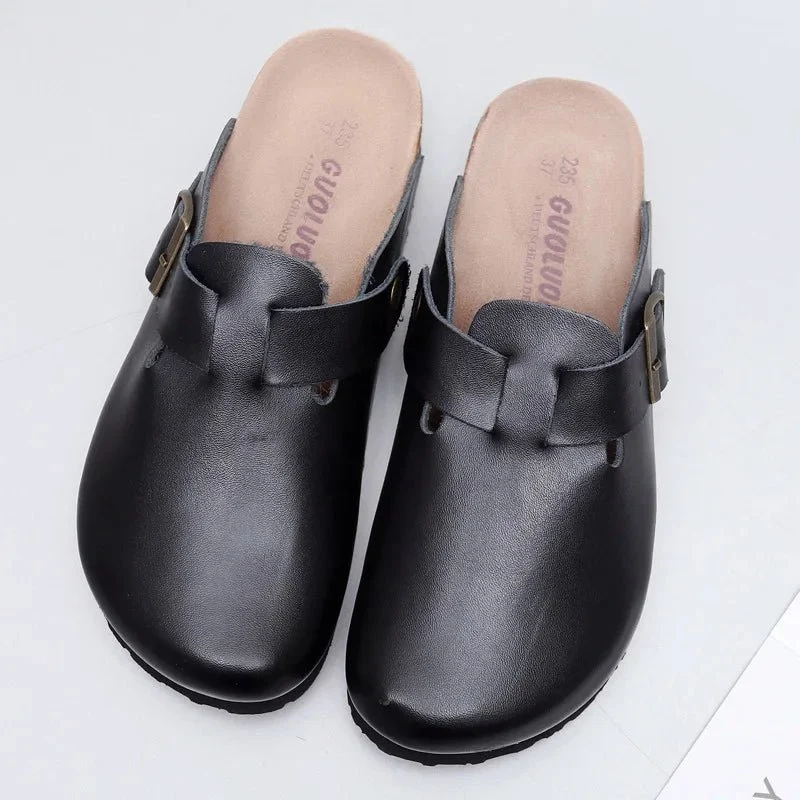 Pantoletten aus PU-Leder mit Fußgewölbeunterstützung – Sandalen mit Korkfußbett