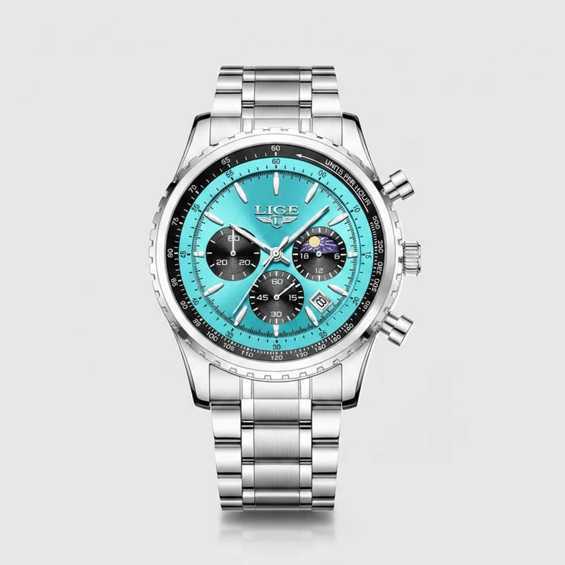 LIGE Herren-Luxus-Chronographenuhr - Wasserdichte Sportarmbanduhr