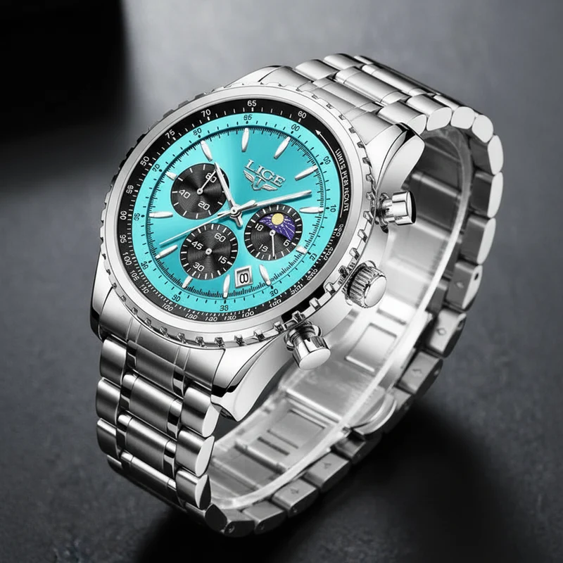 LIGE Herren-Luxus-Chronographenuhr - Wasserdichte Sportarmbanduhr