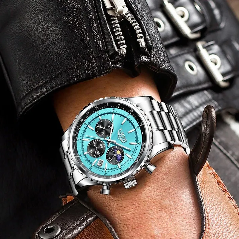 LIGE Herren-Luxus-Chronographenuhr - Wasserdichte Sportarmbanduhr