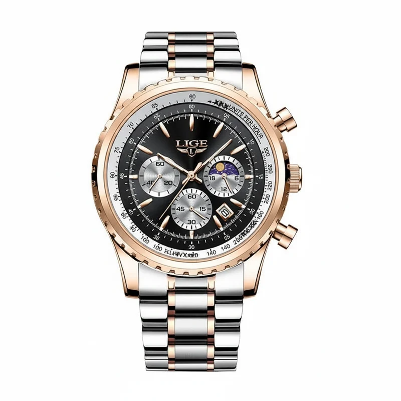 LIGE Herren-Luxus-Chronographenuhr - Wasserdichte Sportarmbanduhr