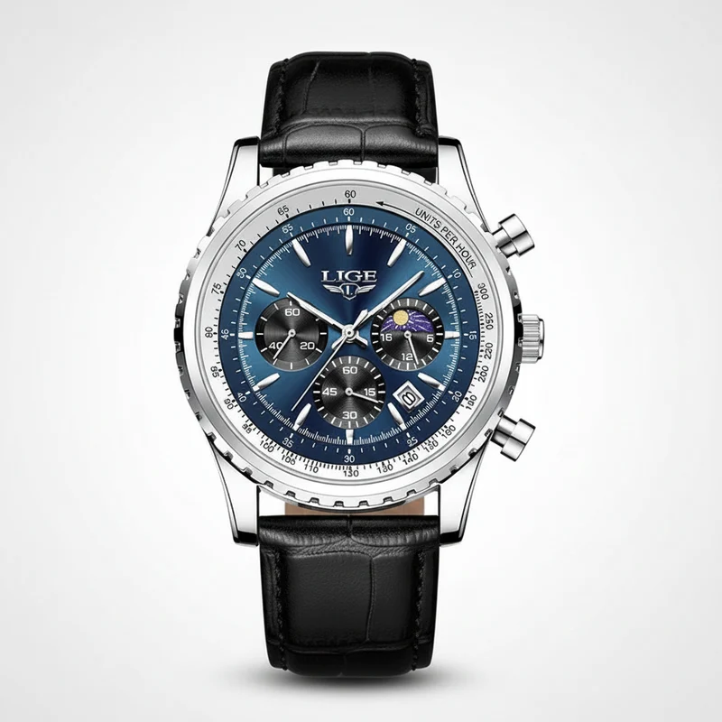 LIGE Herren-Luxus-Chronographenuhr - Wasserdichte Sportarmbanduhr