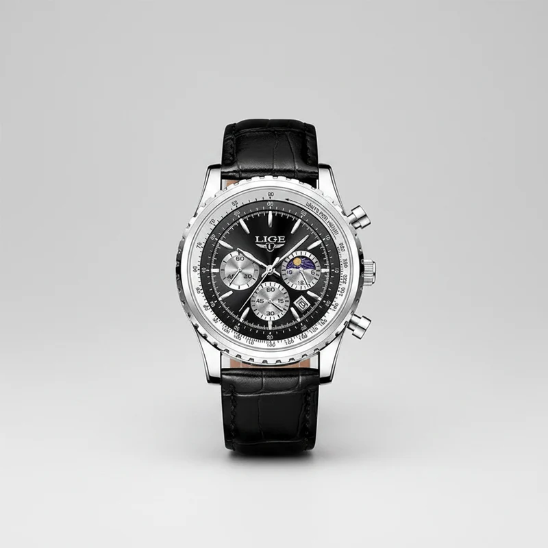 LIGE Herren-Luxus-Chronographenuhr - Wasserdichte Sportarmbanduhr