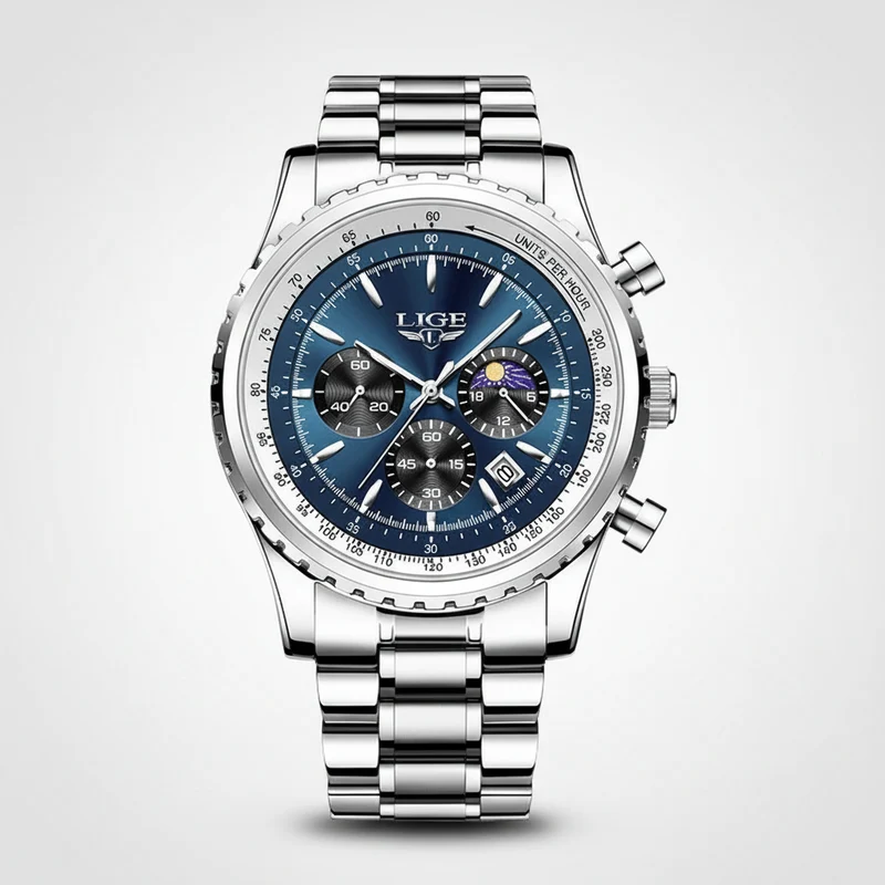 LIGE Herren-Luxus-Chronographenuhr - Wasserdichte Sportarmbanduhr