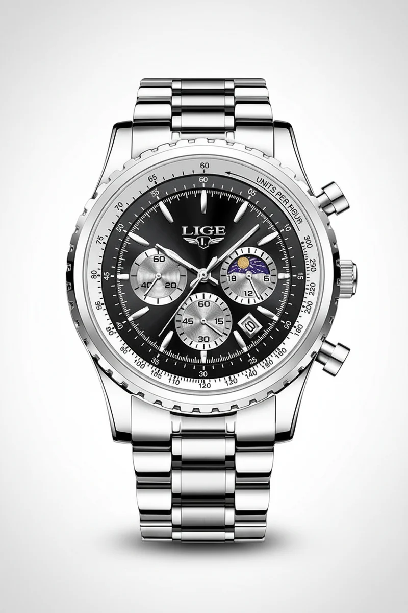 LIGE Herren-Luxus-Chronographenuhr - Wasserdichte Sportarmbanduhr