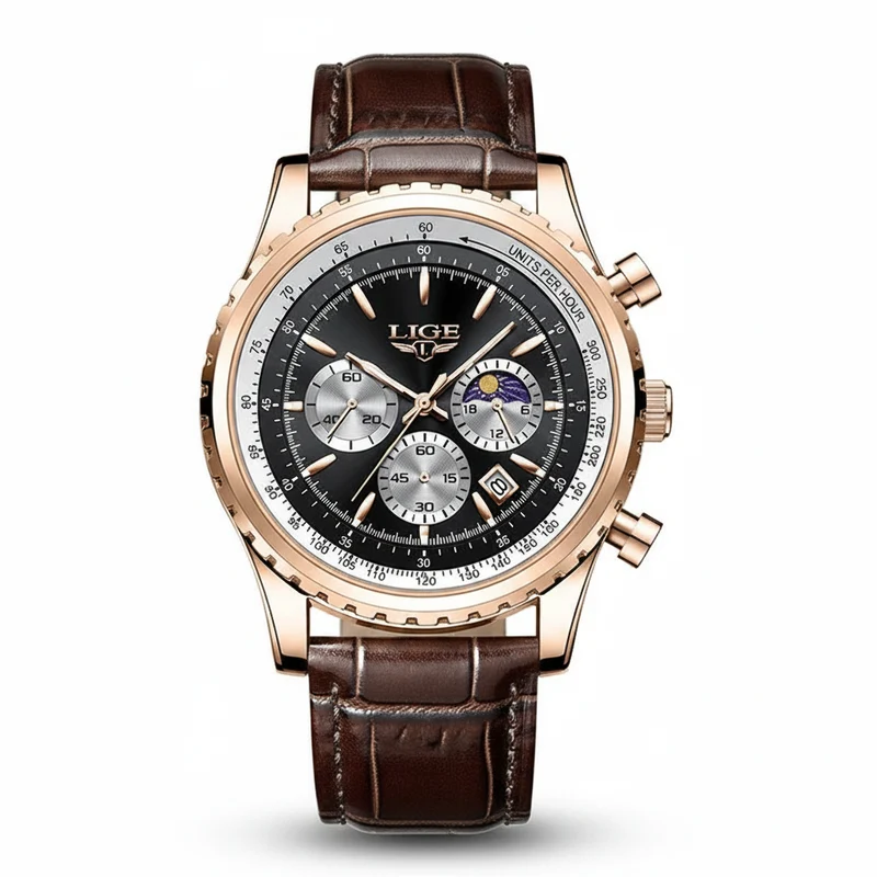 LIGE Herren-Luxus-Chronographenuhr - Wasserdichte Sportarmbanduhr