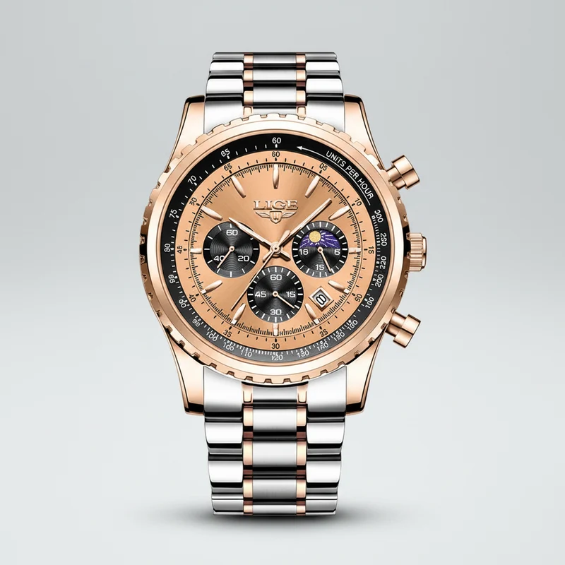 LIGE Herren-Luxus-Chronographenuhr - Wasserdichte Sportarmbanduhr