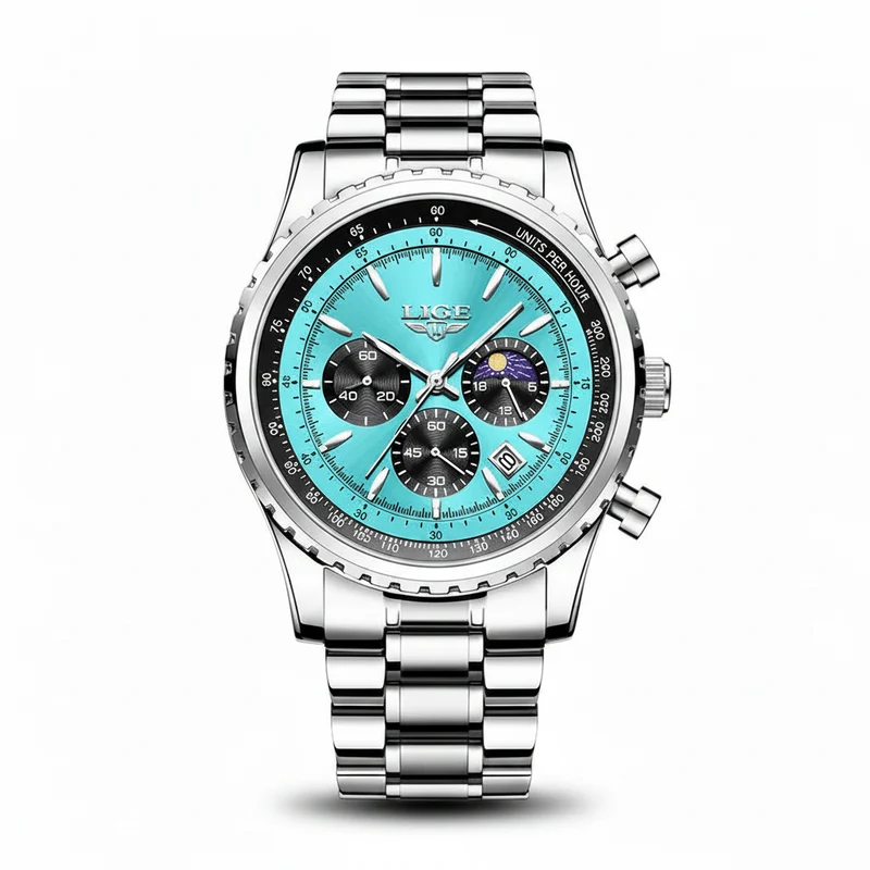 LIGE Herren-Luxus-Chronographenuhr - Wasserdichte Sportarmbanduhr