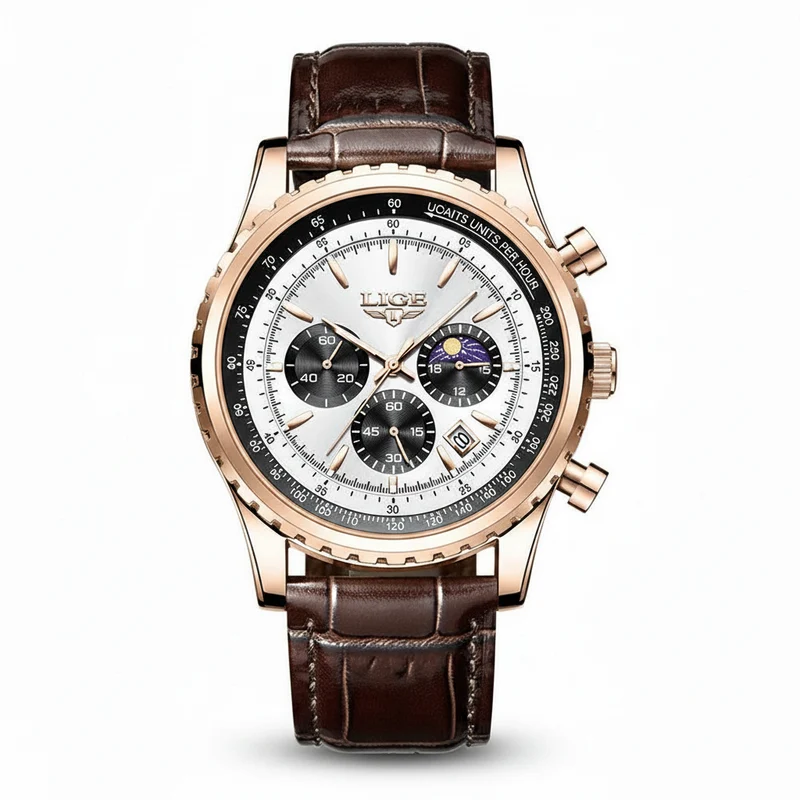LIGE Herren-Luxus-Chronographenuhr - Wasserdichte Sportarmbanduhr