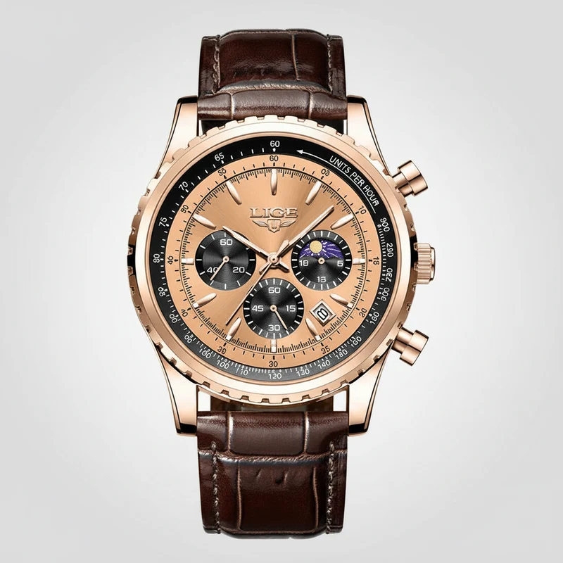 LIGE Herren-Luxus-Chronographenuhr - Wasserdichte Sportarmbanduhr