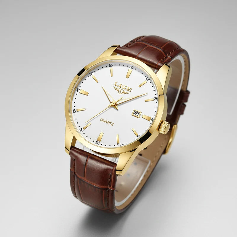 LIGE Herren-Militäruhr – Braunes Leder, wasserdichter Chronograph für Sport