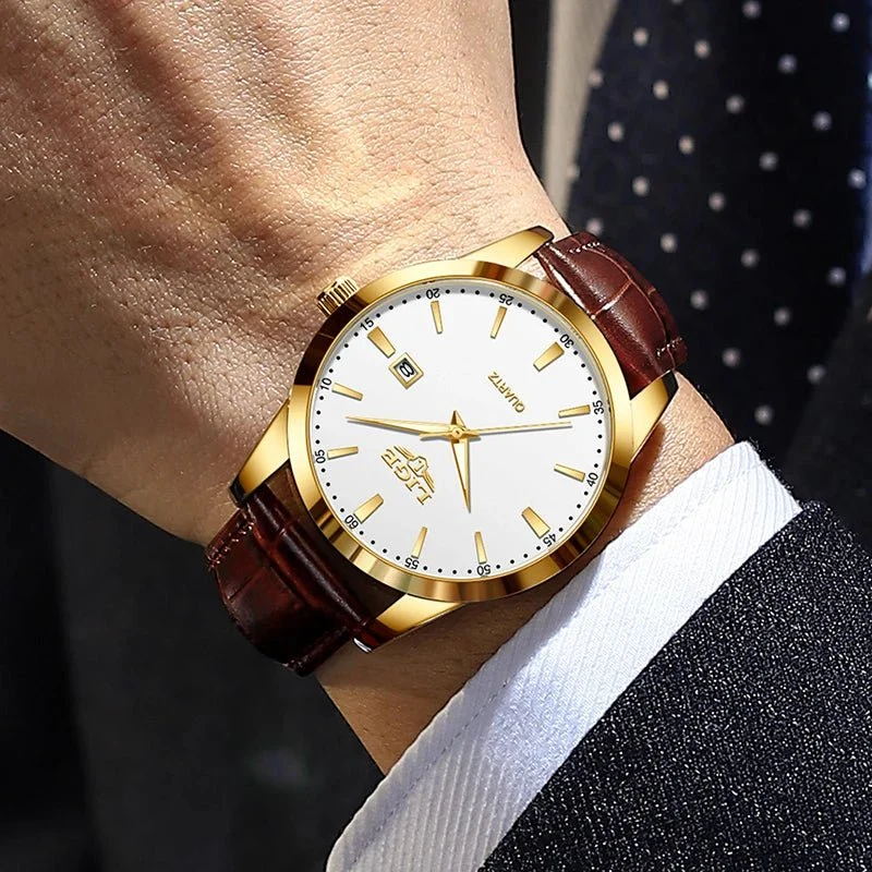 LIGE Herren-Militäruhr – Braunes Leder, wasserdichter Chronograph für Sport