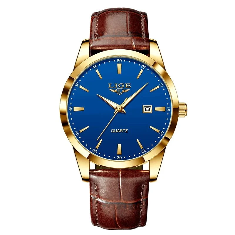 LIGE Herren-Militäruhr – Braunes Leder, wasserdichter Chronograph für Sport
