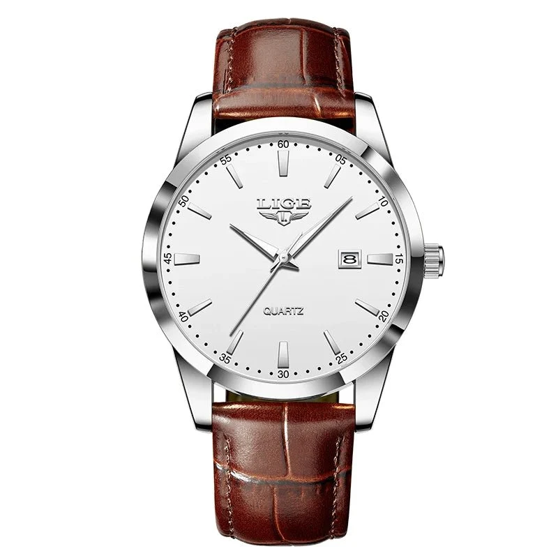 LIGE Herren-Militäruhr – Braunes Leder, wasserdichter Chronograph für Sport