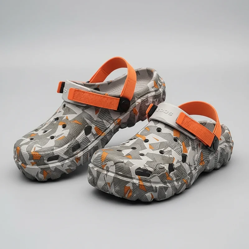 Herren-Gartenclogs, Sandalen, Outdoor-Flip-Flops, große Größen 46-47, Camouflage-Hausschuhe