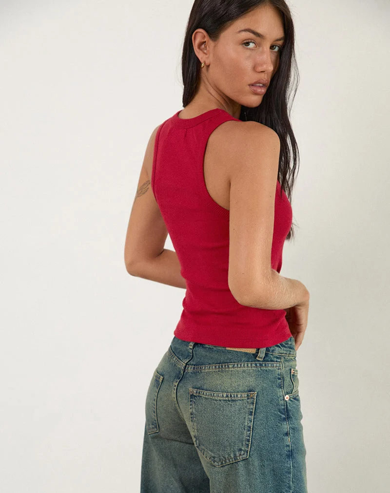 Cariter Racer Vest Top aus geripptem Adrenalin Rot