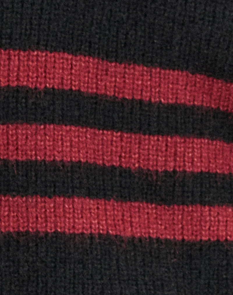 Knitza Pullover in Schwarz mit roten Streifen