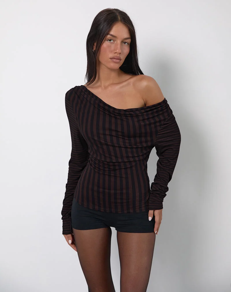 Nirmala Top aus Diagonal- und Ministreifen Maroon