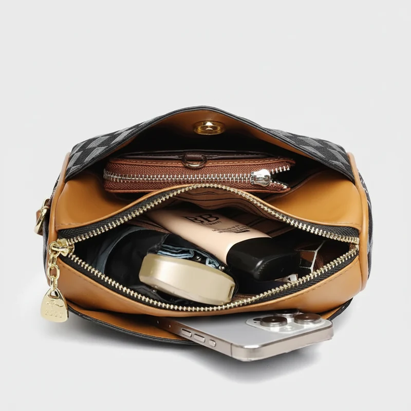 Luxuriöse Handtaschen für Damen – Designer-Umhängetaschen, Schultertaschen aus weichem PU-Leder, Clutch mit drei Fächern