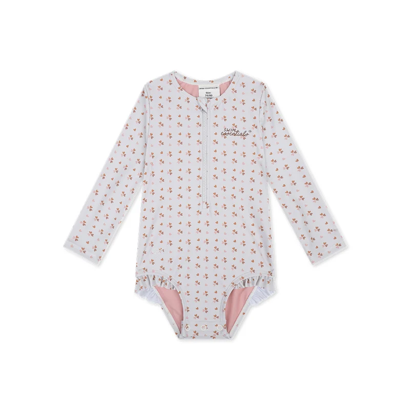 UV Swimsuit Girls With Long Sleeves - Old Pink - Cozy Hearts