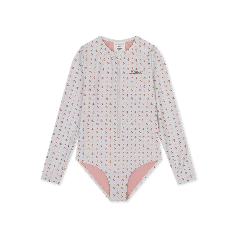 UV Swimsuit Girls With Long Sleeves - Old Pink - Cozy Hearts
