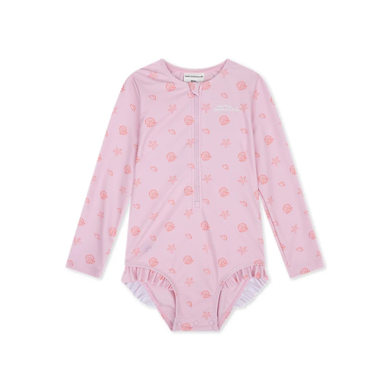 UV Swimsuit Girls With Long Sleeves - Pink - Shell Tastic
