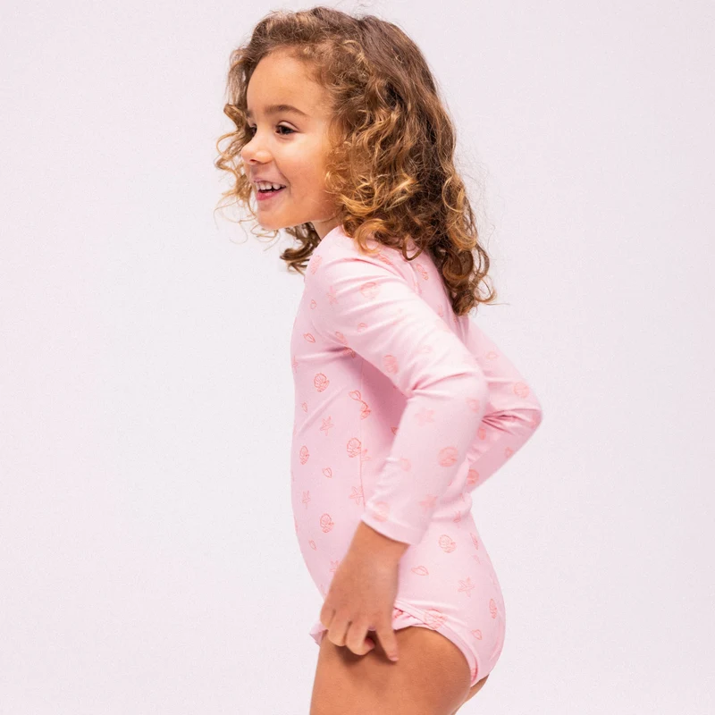 UV Swimsuit Girls With Long Sleeves - Pink - Shell Tastic