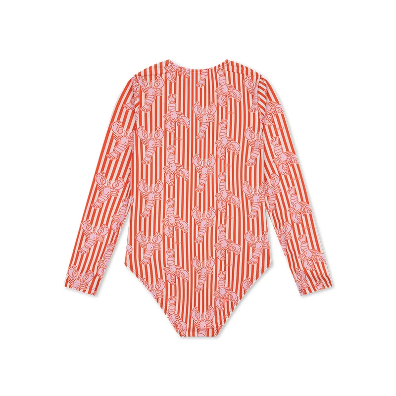 UV Swimsuit Girls With Long Sleeves - Red - Lobster Bay