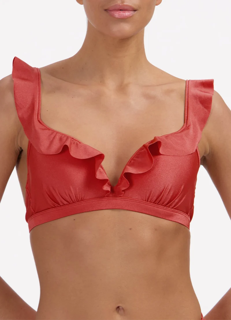 Red Shine ruffle bikinitop