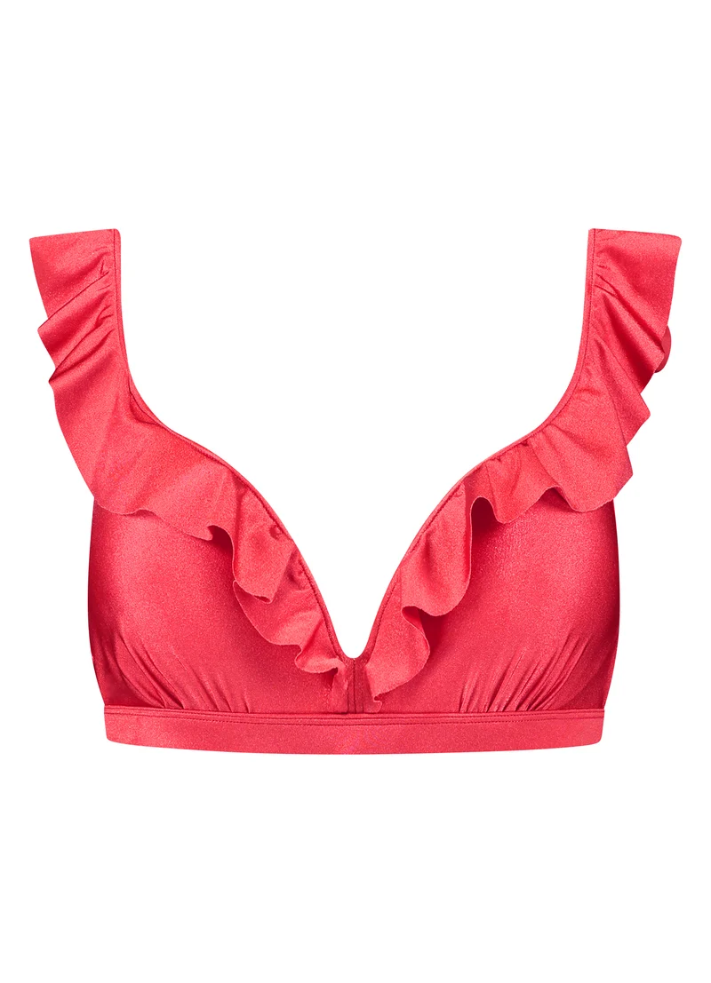 Red Shine ruffle bikinitop