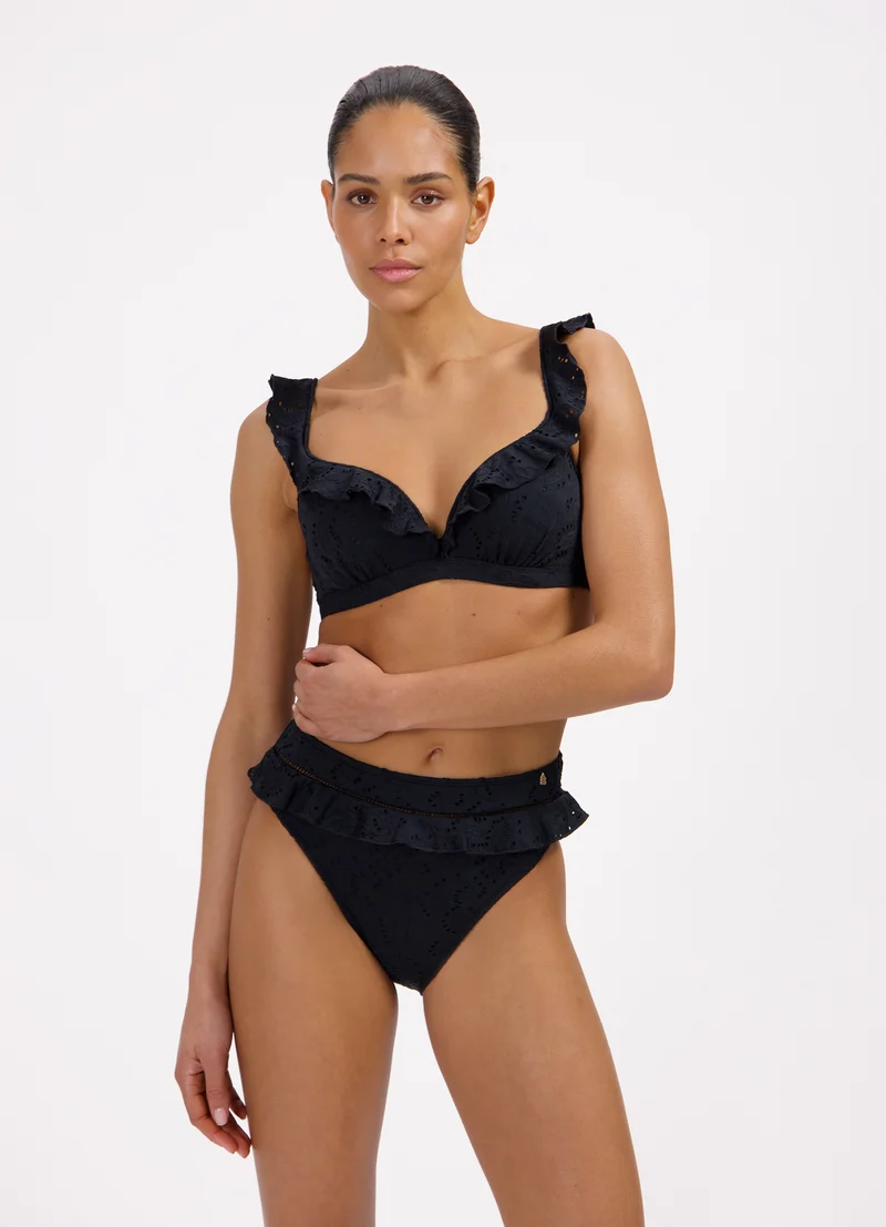 Black Embroidery ruffle bikinitop
