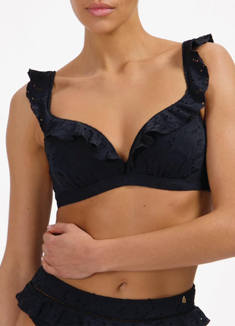 Black Embroidery ruffle bikinitop