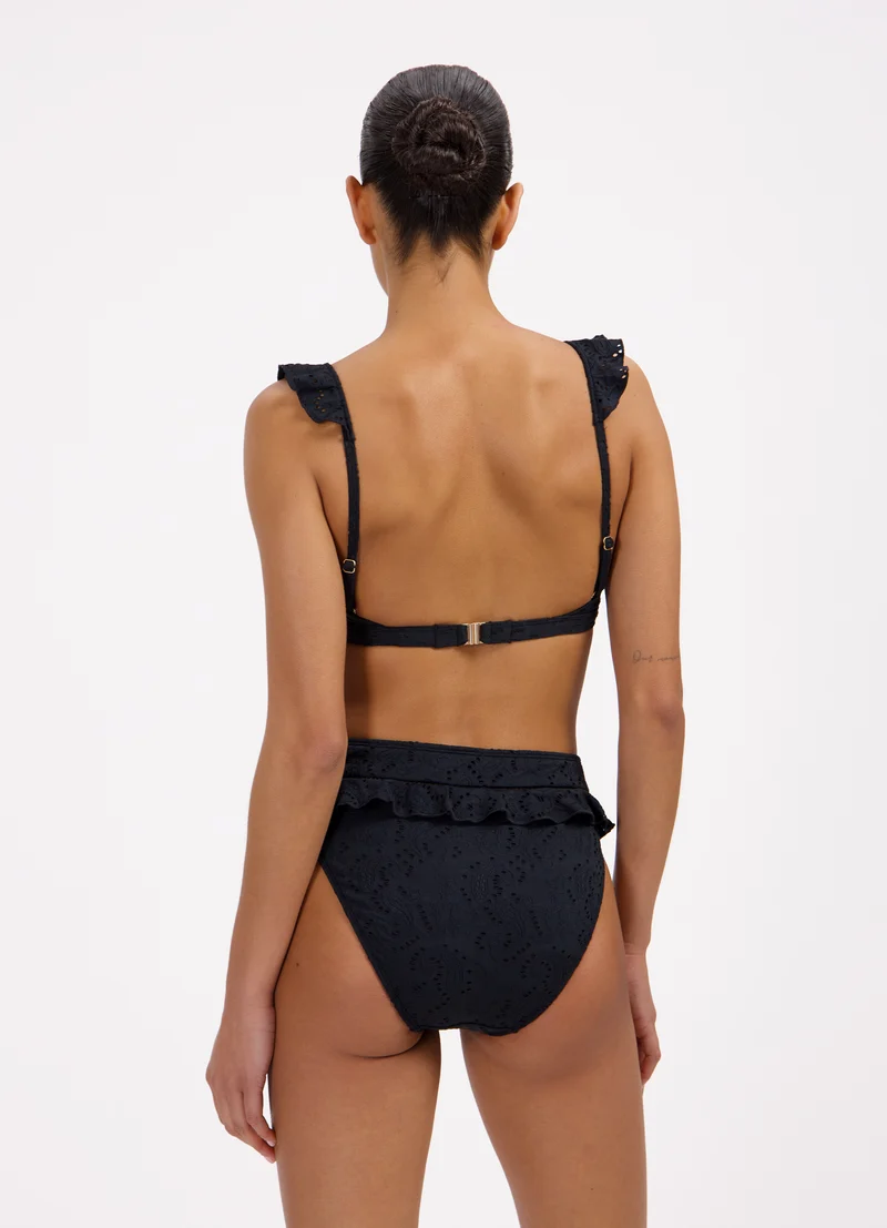 Black Embroidery ruffle bikinitop