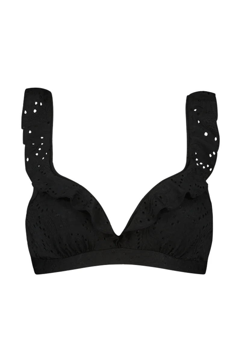 Black Embroidery ruffle bikinitop