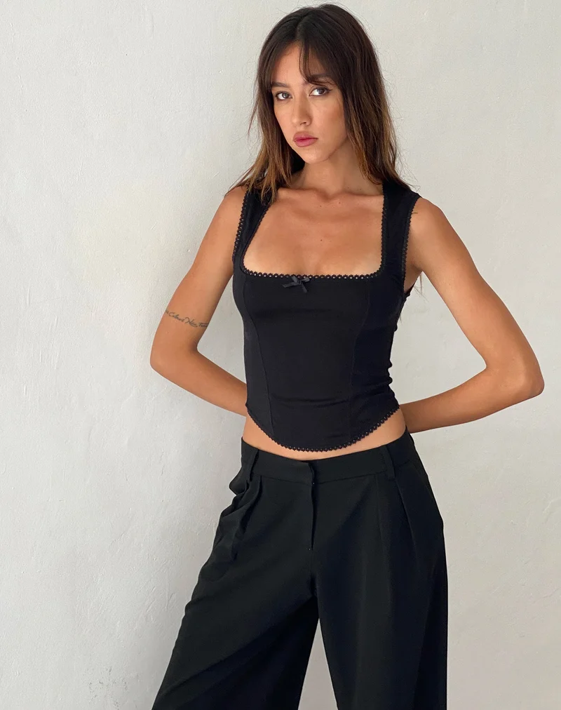 Jinisa Korsett-Top aus schwarzem Sateen