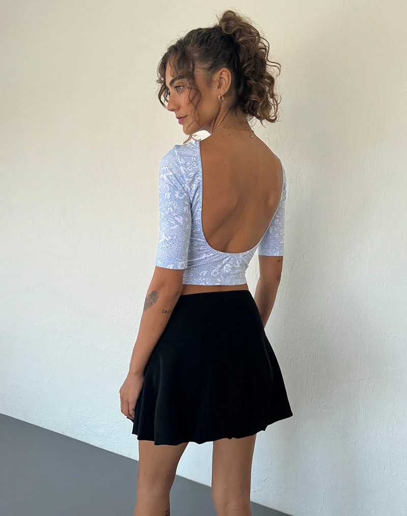 Xiwani Top aus Lycra mit weißem Ornamentdruck