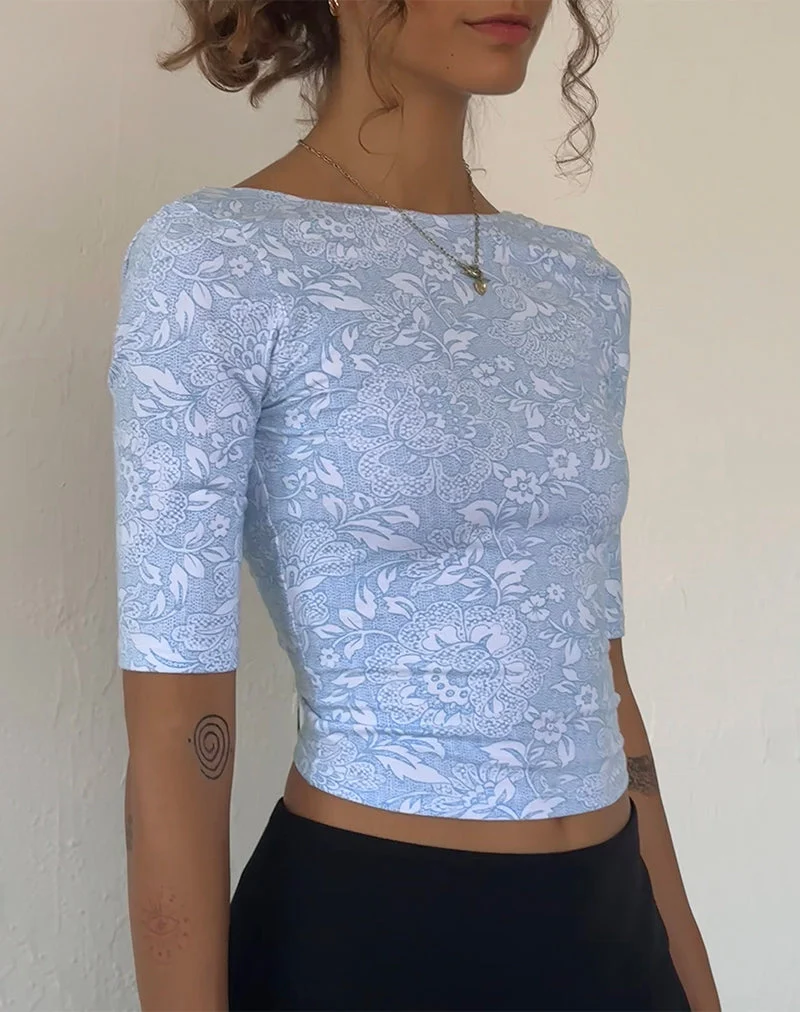 Xiwani Top aus Lycra mit weißem Ornamentdruck