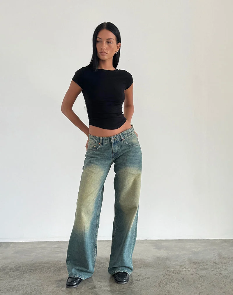 Geräumige extra weite Low Rise Jeans in Mid Used Grün