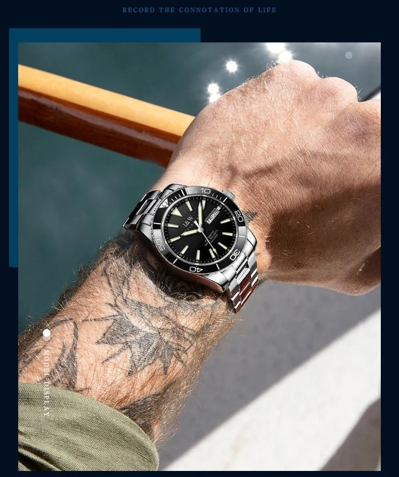 I&W Schweizer Luxus-Herren-Automatik-Taucheruhr – 100 m wasserdicht, Grün