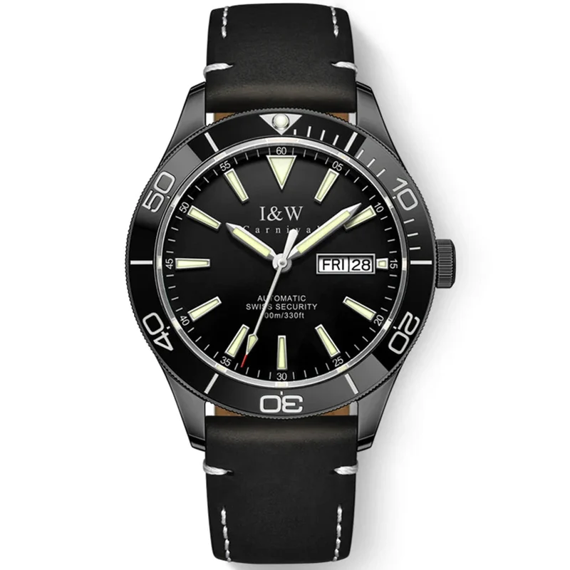 I&W Schweizer Luxus-Herren-Automatik-Taucheruhr – 100 m wasserdicht, Grün