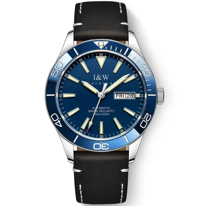 I&W Schweizer Luxus-Herren-Automatik-Taucheruhr – 100 m wasserdicht, Grün