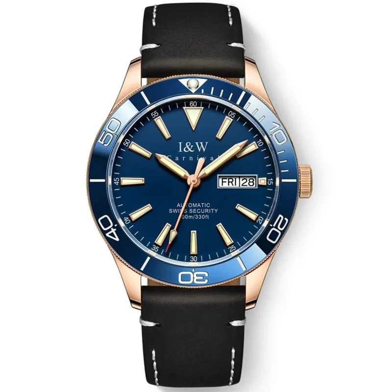 I&W Schweizer Luxus-Herren-Automatik-Taucheruhr – 100 m wasserdicht, Grün